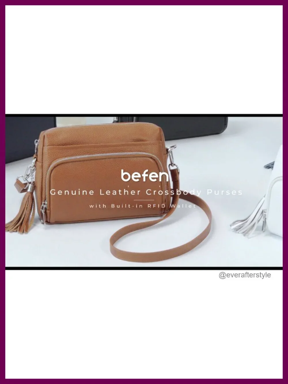 Genuine Leather Crossbody Bag with Built-in RFID Wallet and Detachable Strap